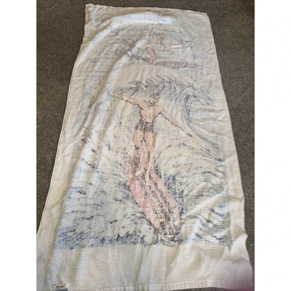Vtg Surfer Bikini Wave Beach Towel 48x24” Couple Groovy 1960’s A Jay Original